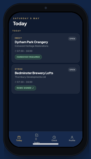 Today's jobs on the leading hand's phone